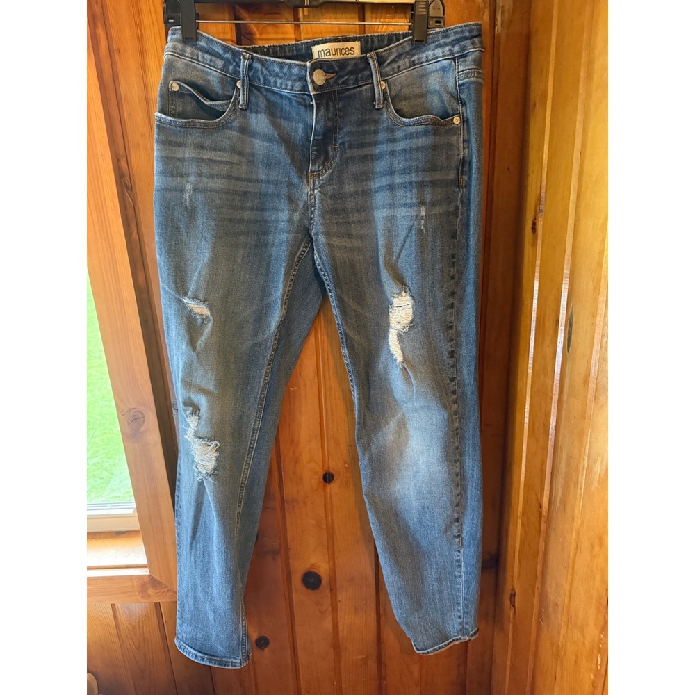 Maurices Distressed Cuffed  Medium Wash Denim Jeans True Blue Skinny‎ Size 31X29